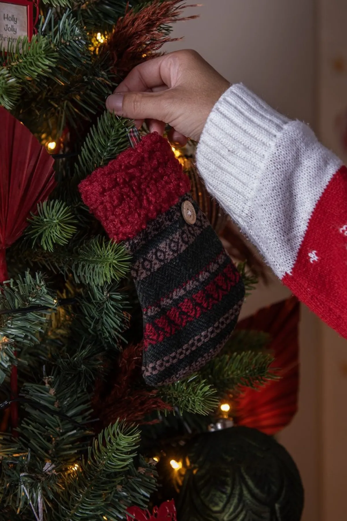 Clayre u0026 Eef Kerstsokken>Clayre & Eef Kerstsok 17 Cm Groen Rood Synthetisch