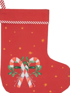 Clayre u0026 Eef Kerstsokken>Clayre & Eef Kerstsok Decoratie Kerstsok 30X40 Cm Rood Katoen Zuurstok Kerst Kerstsok Hanger