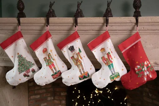 Clayre u0026 Eef Kerstsokken>Clayre & Eef Kerstsok Decoratie Kerstsok 30X40 Cm Wit Rood Katoen Kerstboom Kerstsok Hanger