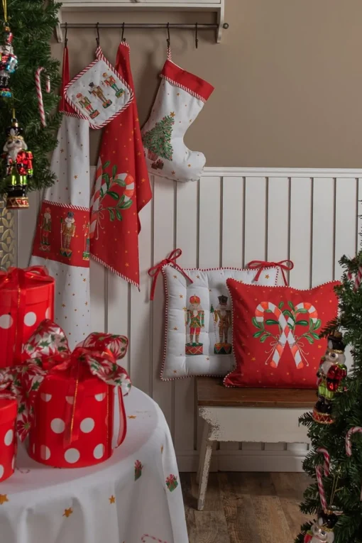 Clayre u0026 Eef Kerstsokken>Clayre & Eef Kerstsok Decoratie Kerstsok 30X40 Cm Wit Rood Katoen Kerstboom Kerstsok Hanger
