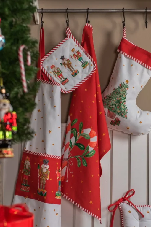 Clayre u0026 Eef Kerstsokken>Clayre & Eef Kerstsok Decoratie Kerstsok 30X40 Cm Wit Rood Katoen Kerstboom Kerstsok Hanger
