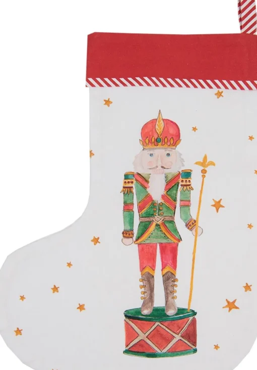 Clayre u0026 Eef Kerstsokken>Clayre & Eef Kerstsok Kerstsok 30X40 Cm Wit Rood Katoen Notenkraker