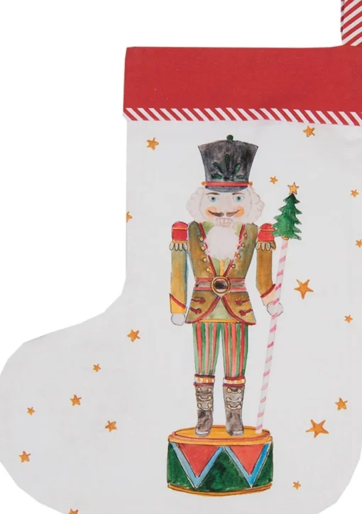 Clayre u0026 Eef Kerstsokken>Clayre & Eef Kerstsok Kerstsok 30X40 Cm Wit Rood Katoen Notenkraker
