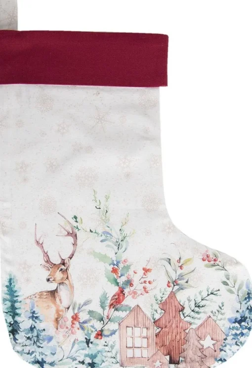 Clayre u0026 Eef Kerstsokken>Clayre & Eef Kerstsok 30X40 Cm Wit Rood Katoen Kerstsok
