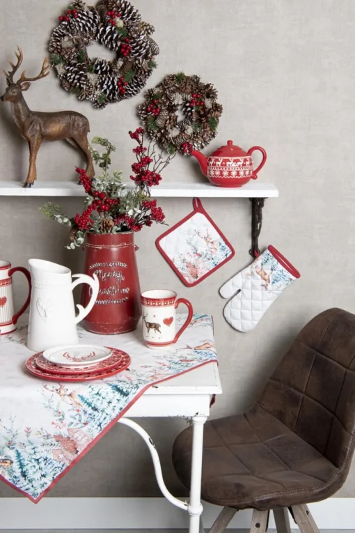 Clayre u0026 Eef Kerstsokken>Clayre & Eef Kerstsok 30X40 Cm Wit Rood Katoen Kerstsok