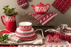 Clayre u0026 Eef Kerstkussens></noscript>Clayre & Eef Kussenhoes 40X40 Cm Rood Katoen Vierkant Rendieren Sierkussenhoes