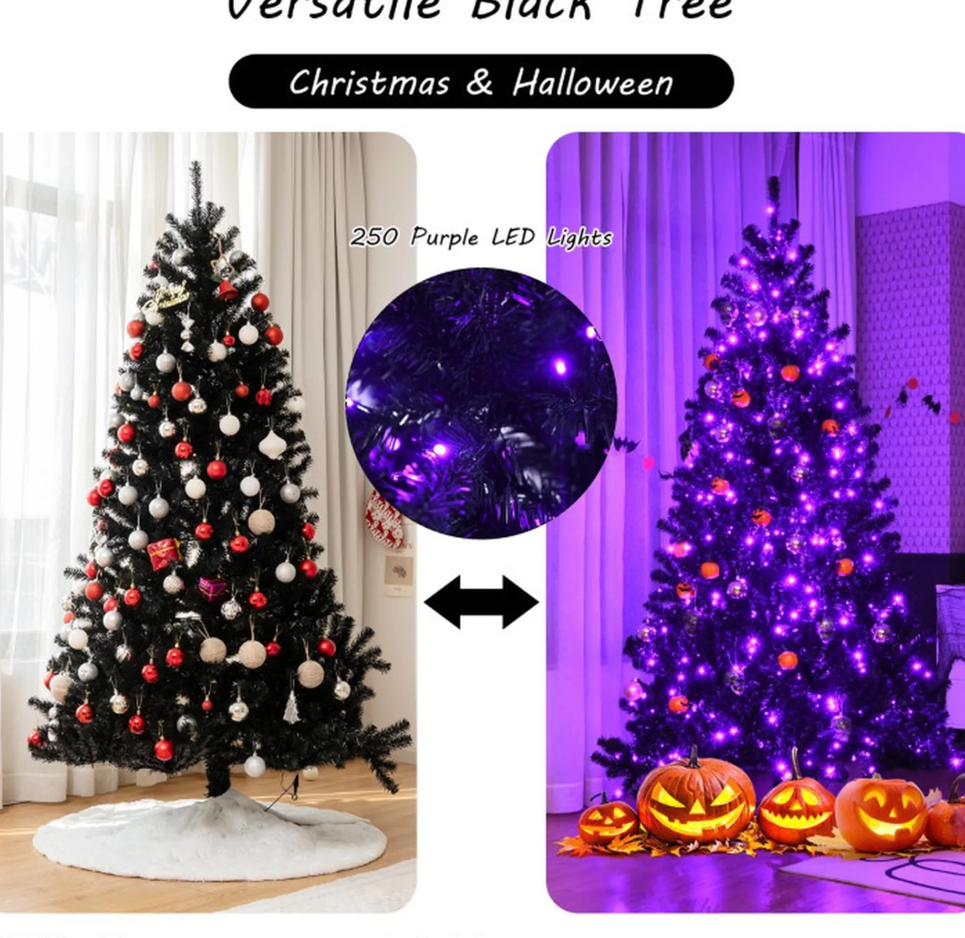 COAST™ Coast 180 Cm Verlichte Zwarte Kerstboom Met 250 Paarse Led -Lichten Fashion