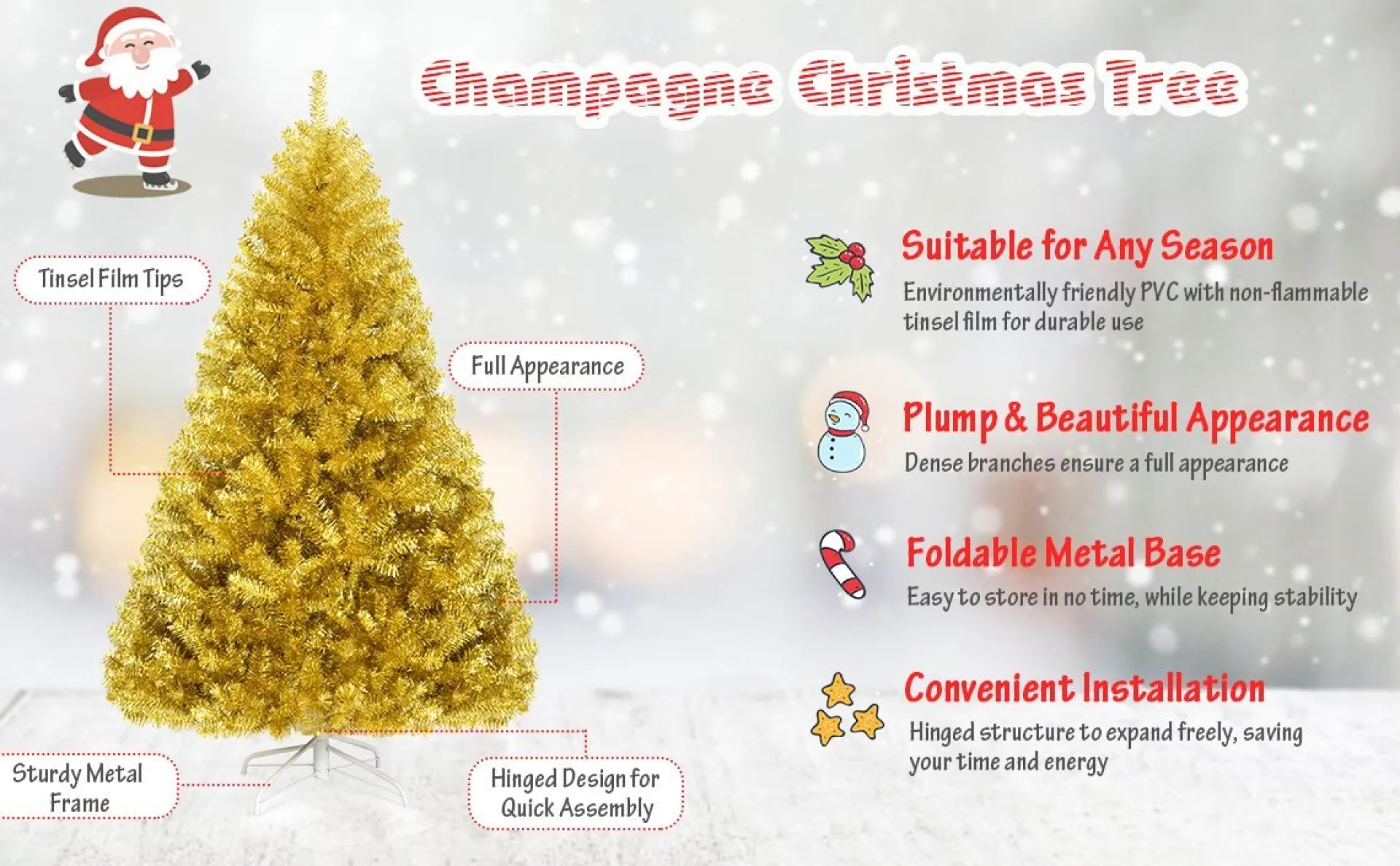 COAST™ Coast - Hoge Kunstkerstboom - Gouden Kleur - 180Cm Flash Sale