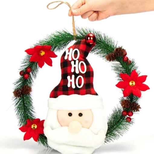 * Kerstkransen>Com-Four® Kerstkrans Met Kerstman - Deurkrans Kerstmis - Adventskrans - Kerstdecoratie - O Ong. 35 Cm (Kerstman No. 1)