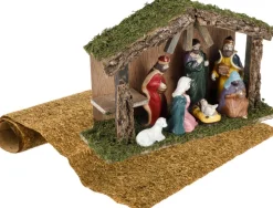 Merkloos Kerststallen>Complete Houten Kerststal Inclusief Beelden En Ondergrond - Kerststalletjes