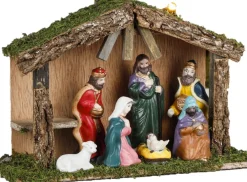 Merkloos Kerststallen>Complete Kerststal Inclusief Kerststal Beelden 30 X 10 X 21 Cm - Kerstdecoratie/Kerstversiering Kerststallen