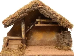 Merkloos Kerststallen>Complete Kerststal Met Dieren Beeldjes - 39 X 19 X 28 Cm - Hout/Mos/Polyresin
