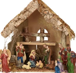 Merkloos Kerststallen></noscript>Complete Kerststal Met Kerststal Beelden - 30 X 18 X 26 Cm - Hout/Mos/Polyresin