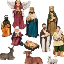 Merkloos Kerststallen>Complete Kerststal Met 11X St Kerststal Beelden - 32 X 17 X 25 Cm - Hout/Polyresin