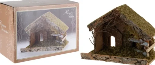Merkloos Kerststallen>Complete Kinder Kerststal Met 7X St Kerststal Beelden - 32 X 17 X 25 Cm - Hout/Polyresin