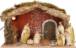 Merkloos Kerststallen></noscript>Complete Verlichte Kerststal Met 8X St Kerststal Beelden - 39 X 20 X 24 Cm