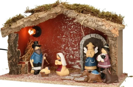 Merkloos Kerststallen>Complete Verlichte Kinder Kerststal Met 7X St Kerststal Beelden - 39 X 20 X 24 Cm