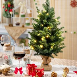 CW Costway 60Cm Kunstmatige Tafelblad Kerstboom Met Led-Verlichting En Timerfunctie Groen Best