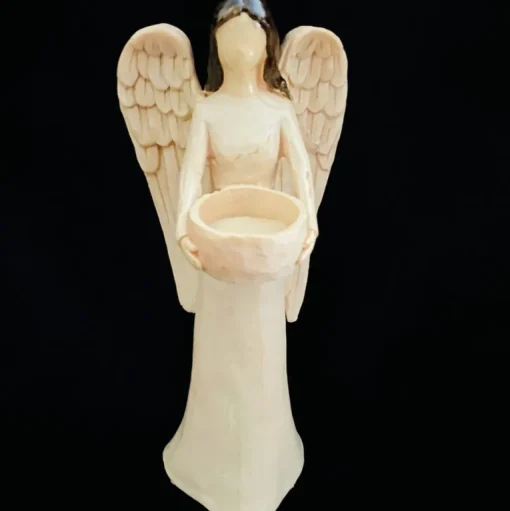 Zhu Kerstbeelden>Creme Engel Waxinelichthouder Voor Theelichtje 21X11X9Cm