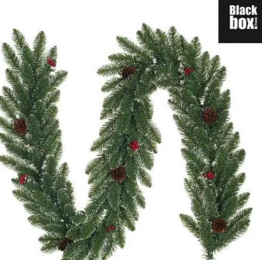 Black Box Guirlandes>Creston Frosted Kerstguirlande Incl. Besjes En Dennenappels | Groen Met Bevroren Details | 270Cm