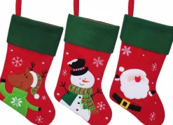 Merkloos Kerstsokken></noscript>Decoratie Kerstsokken - Set 3X St - Rood - Kerstman,Sneeuwpop, Rendier - H45 Cm