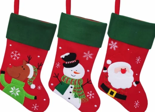 Merkloos Kerstsokken>Decoratie Kerstsokken - Set 3X St - Rood - Kerstman,Sneeuwpop, Rendier - H45 Cm