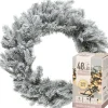 Decoris Kerstkransen> Kerstkrans - Groen Met Sneeuw - D50 Cm - Incl. Verlichting Warm Wit