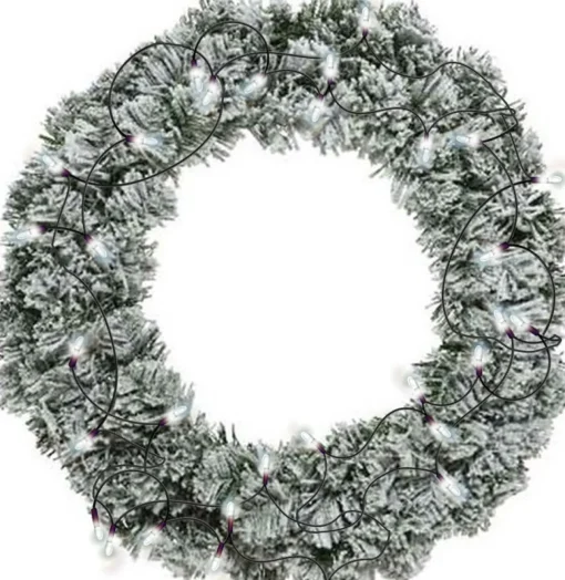 Decoris Kerstkransen> Kerstkrans - Groen Met Sneeuw - D40 Cm - Incl. Verlichting Helder Wit