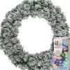 Decoris Kerstkransen> Kerstkrans - Groen Met Sneeuw - D35 Cm - Incl. Verlichting Gekleurd