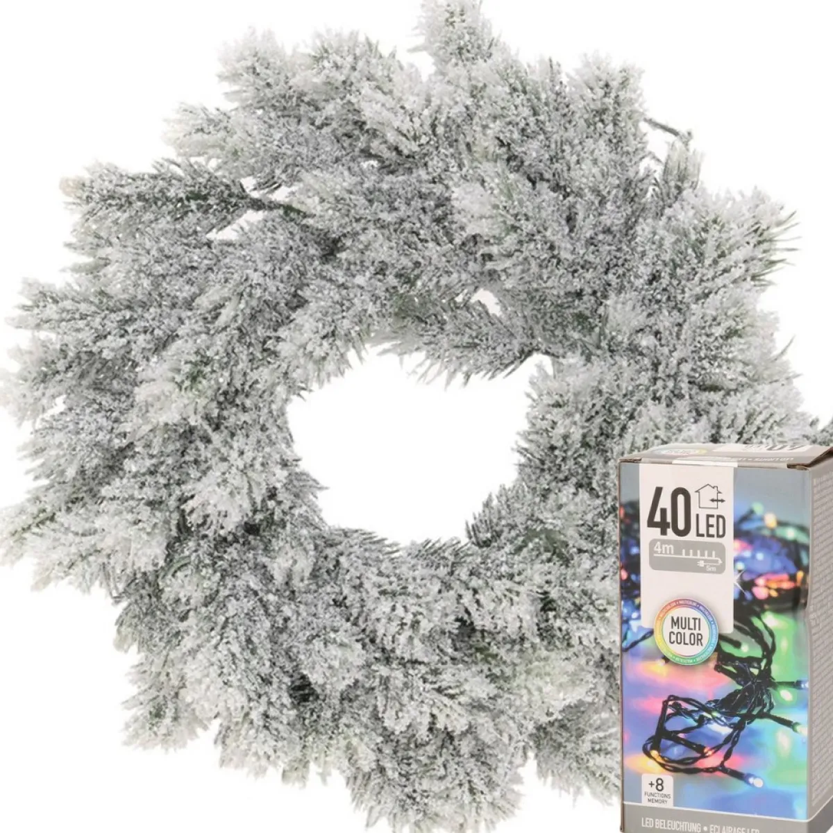 Decoris Kerstkransen> Kerstkrans - Met Sneeuw - D35 Cm - Incl. Verlichting Gekleurd
