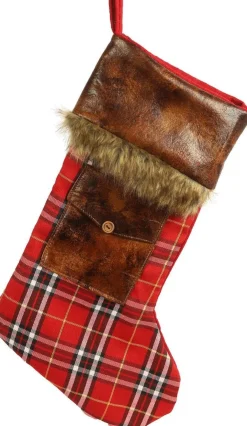 Non Branded Kerstsokken></noscript>Decostar Kerstsok Sukka 35 Cm Textiel Rood/Bruin - Christmas Stocking