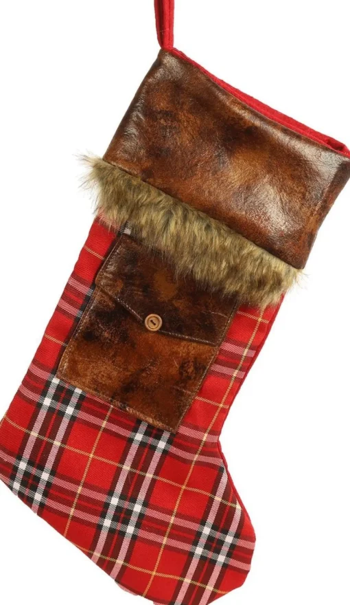 Non Branded Kerstsokken>Decostar Kerstsok Sukka 35 Cm Textiel Rood/Bruin - Christmas Stocking