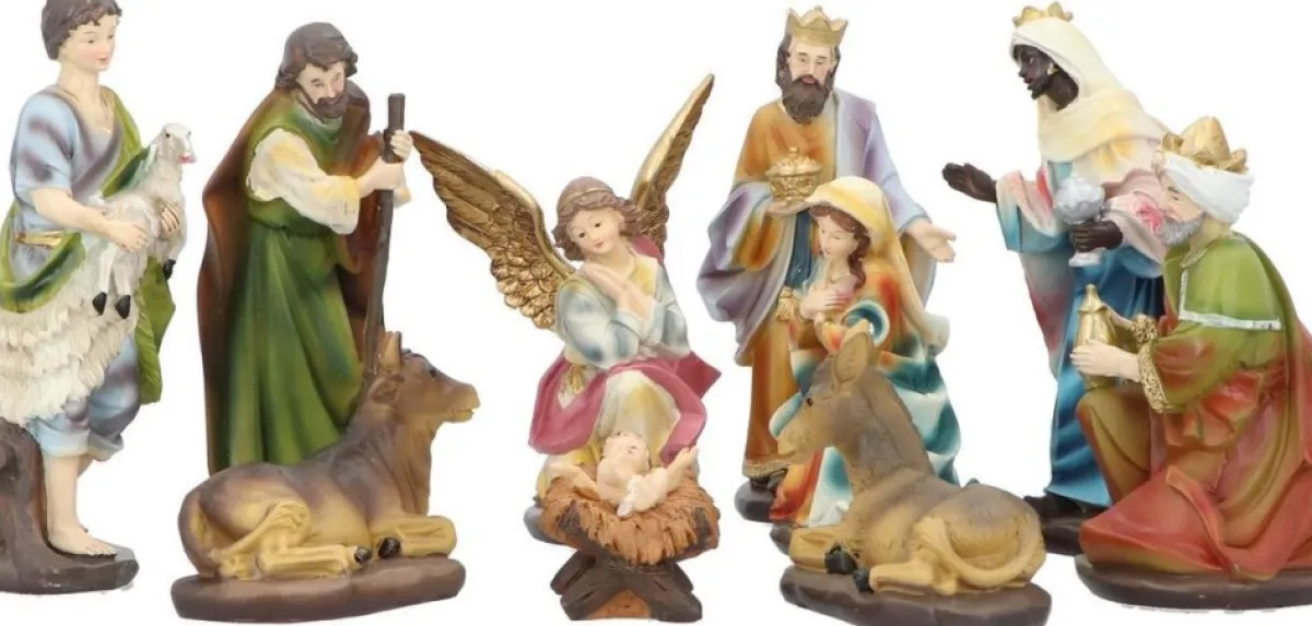 Merkloos Kerststallen>10-Delige Kerst Kribbe Figuren / Kerststal Set Polystone - 8 Tot 20 Cm