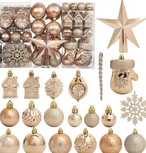 ‘Merkloos’’ Kerstboomversieringen>130-Delige Kerstboomdecoratieset, Champagne Kerstballen Ornamenten Onbreekbare Kerstboomversieringen Voor Kerst Bruiloftsfeest