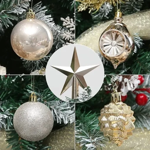 ‘Merkloos’’ Kerstboomversieringen>130-Delige Kerstboomdecoratieset, Champagne Kerstballen Ornamenten Onbreekbare Kerstboomversieringen Voor Kerst Bruiloftsfeest