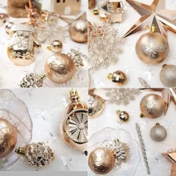 ‘Merkloos’’ Kerstboomversieringen></noscript>130-Delige Kerstboomdecoratieset, Champagne Kerstballen Ornamenten Onbreekbare Kerstboomversieringen Voor Kerst Bruiloftsfeest