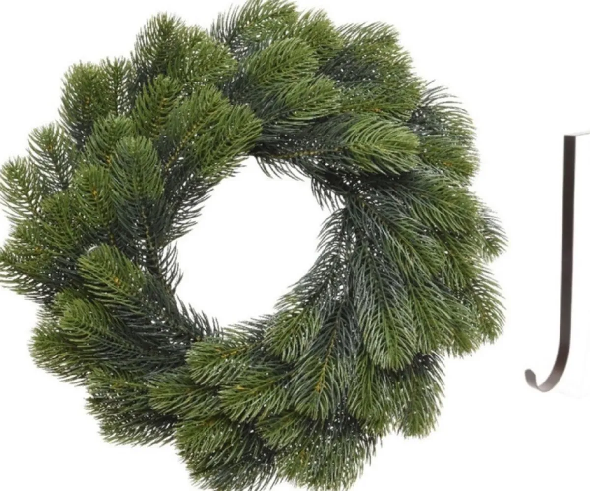 Merkloos Kerstkransen>Dennenkrans 50 Cm Met 106 Takken Kerstversiering Met Ijzeren Hanger - Kerstversiering/Kerstdecoratie Kransen