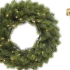 Merkloos Kerstkransen>Dennenkrans 40 Cm Met Verlichting En Met Gouden Hanger - Kerstversiering/Kerstdecoratie Kransen