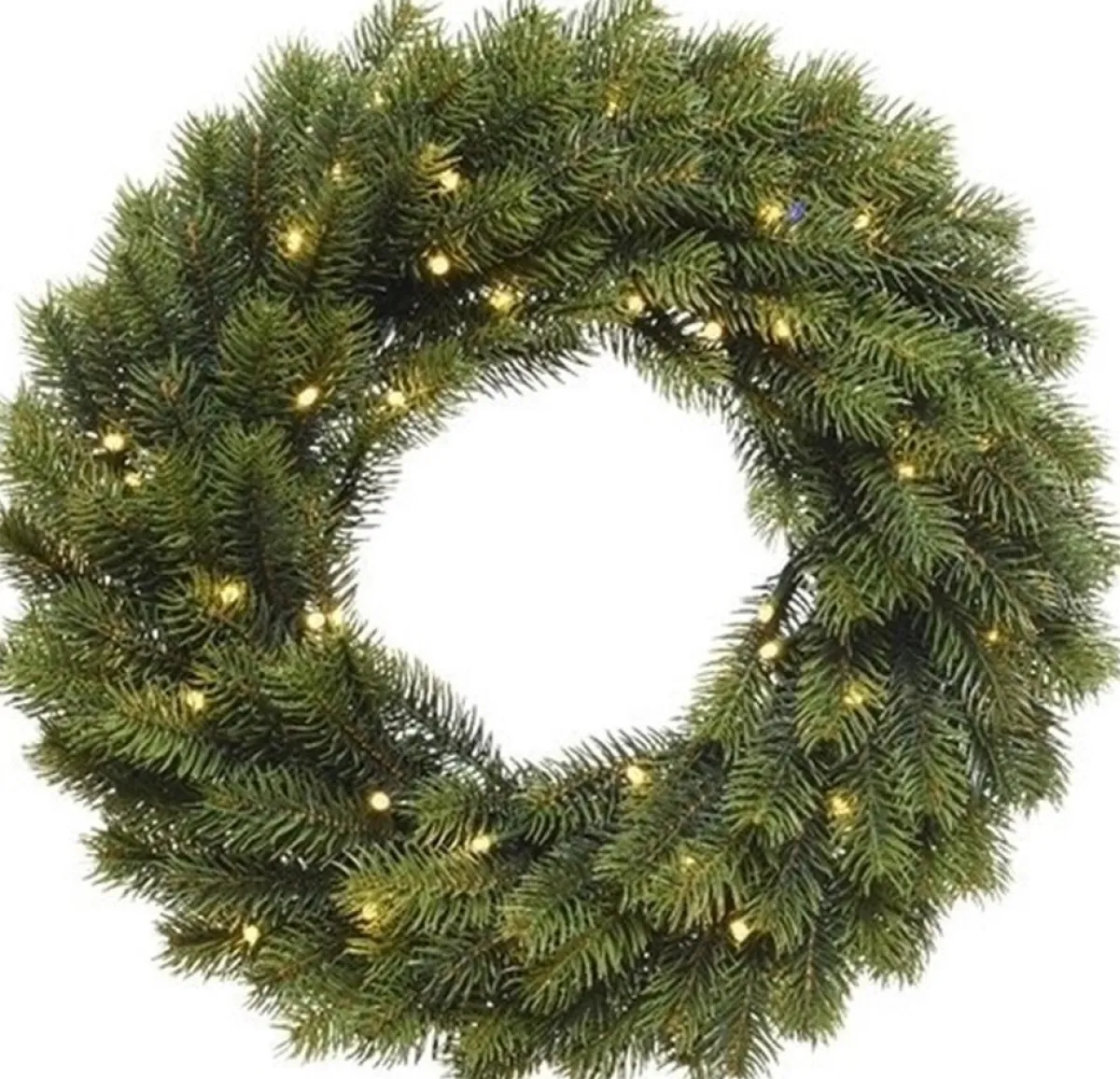 Merkloos Kerstkransen>Dennenkrans 40 Cm Met Verlichting En Met Gouden Hanger - Kerstversiering/Kerstdecoratie Kransen