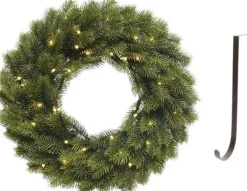 Merkloos Kerstkransen>Dennenkrans 40 Cm Verlichting Met Ijzeren Hanger - Kerst Decoratie Kransen Van Dennentakken