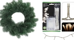 Merkloos Kerstkransen>Dennenkrans/Deurkrans 35 Cm Inclusief Warm Witte Kerstverlichting - Kerstkransen