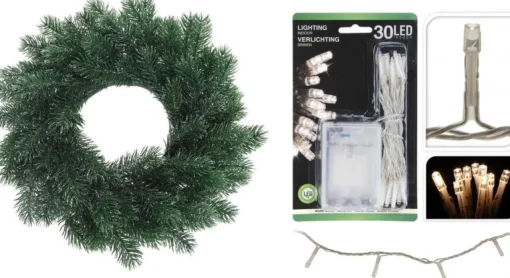 Merkloos Kerstkransen>Dennenkrans/Deurkrans 35 Cm Inclusief Warm Witte Kerstverlichting - Kerstkransen