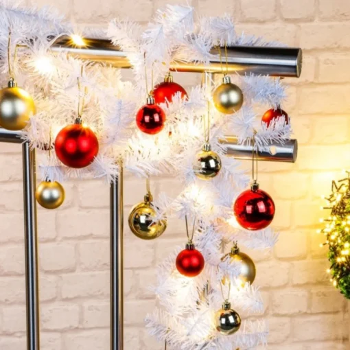 Merkloos Guirlandes>Dennenslinger/Dennen Guirlandes Wit Met Kerstballen En Licht 500 Cm - Binnen / Buiten - Kerstslingers