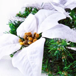 deuba Kerstkransen></noscript> Kerstkrans Duurzaam Witte Kerstster Binnen Buiten Deurkrans Decoratie