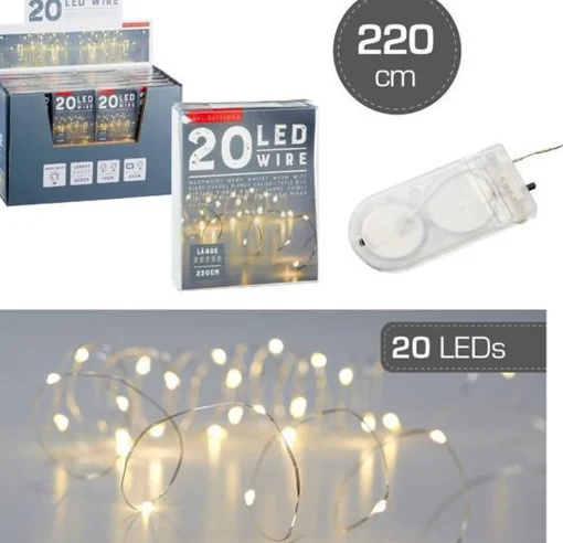 Merkloos Draadverlichting - Zilver- 20 Led - Warm Wit - 220 Cm - Kleine Batterij Houder Store