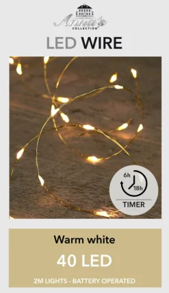 Anna's Collection Draadverlichting Lichtsnoer Met 40 Lampjes Warm Wit Op Batterij 200 Cm - Lichtdraden/Lichtsnoeren - Kerstverlichting Cheap