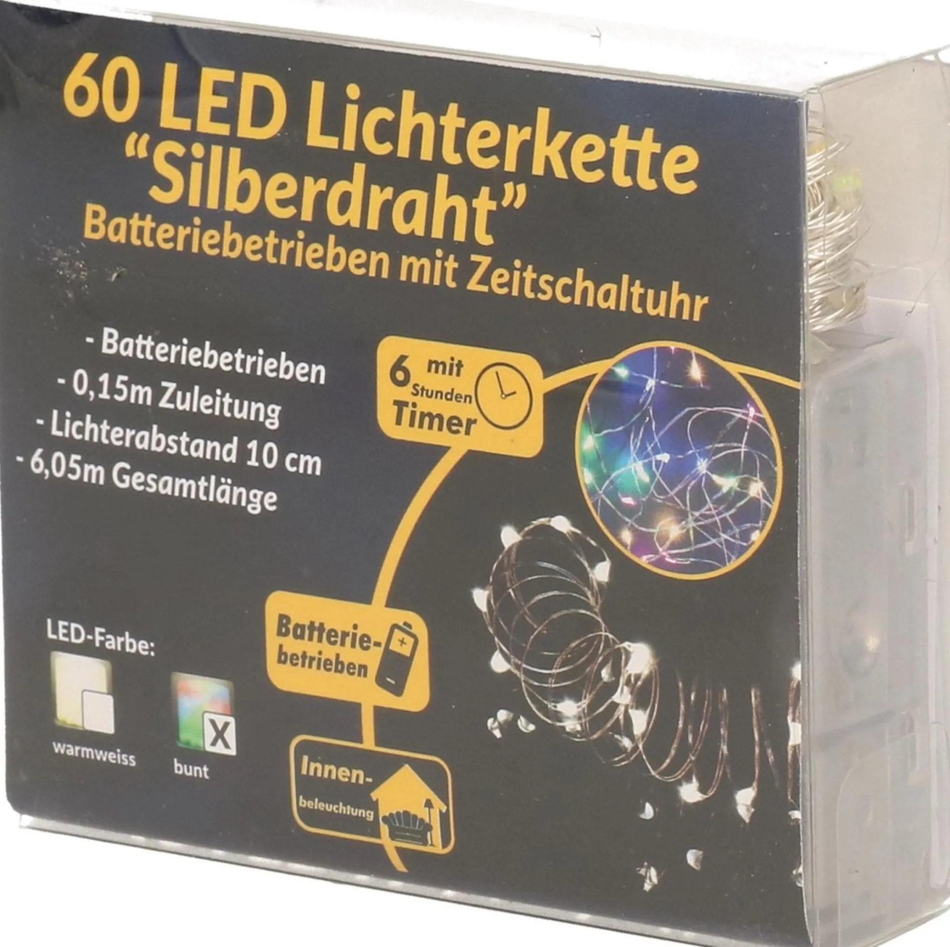 Merkloos Draadverlichting Zilver Met Gekleurde Led Lampjes 6 Meter Op Batterijen Met Timer - Kerstverlichting Lichtsnoeren Fashion