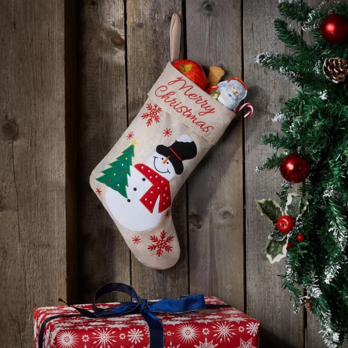 Tectake Kerstsokken>Dressforfun - Sint-Niklaaslaarzen In Jutelook Met Sneeuwmanmotief - Verkleedkleding Kostuum Halloween Verkleden Feestkleding Carnavalskleding Carnaval Feestkledij Partykleding - 303317