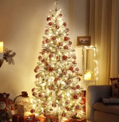 Edelspar Kunstkerstboom 180Cm Met Verlichting Smal - Kunstboom Smal Met Led Lichtjes En Sneeuw - Kerstboom Met Witte Sneeuw - Kunstboom - Brandwerend - Kunstboom - Kerstversiering - Kerstboomverlichting - Kerstboomstandaard Online