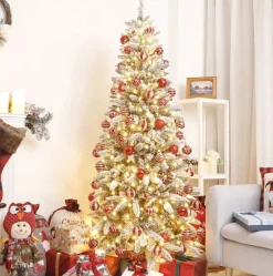 Edelspar Kunstkerstboom 180Cm Met Verlichting Smal - Kunstboom Smal Met Led Lichtjes En Sneeuw - Kerstboom Met Witte Sneeuw - Kunstboom - Brandwerend - Kunstboom - Kerstversiering - Kerstboomverlichting - Kerstboomstandaard Online